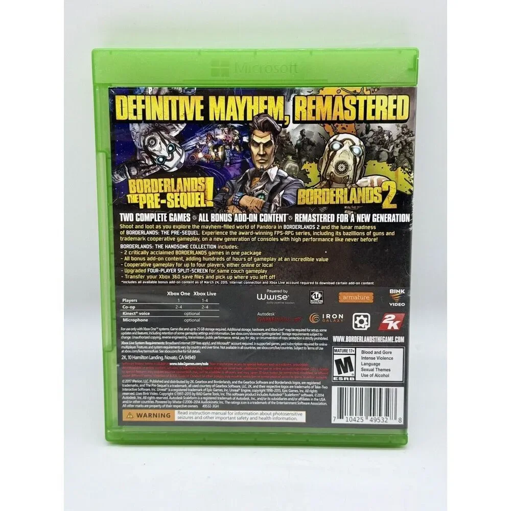 borderlands: The Handsome Collection Microsoft‎ Xbox One Game Case Manual Tested